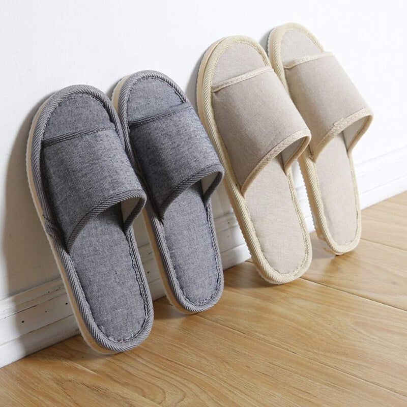 Tiger007 6 Pair of Open Toe Breathable Slippers Solid Color Casual Slippers Spa Slippers for Guests  Hotel  Travel  Unisex Universal Size Washable (3 beige medium size+3 gray large size) - Image 2